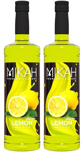 Mikah - Premium Flavors - Limón (limón) x2 | Jarabe para bebidas y postres | Uso profesional | 2 botellas de 1 litro (2 x 1000 ml)