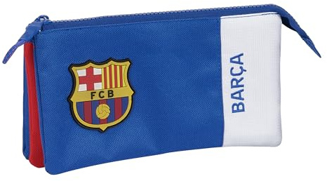 Safta F.C. BARCELONA 2ª EQUIPACIÓN - Portatodo Triple, Estuche Infantil, Estuche Niño, Ideal para Niños en Edad Escolar, Cómodo y Versátil, Calidad y Resistencia, 22x3x12 cm, Color Azul y Granate