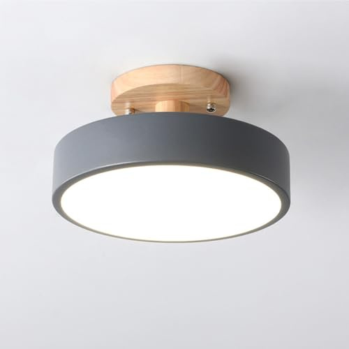 Plafonnier Luminaire Nordique LED, Plafonniers Led Modernes Ronds En Bois Intérieur Ø18cm IntéRieur 13W métal Pour d'enfant chambre à coucher Salon Cuisine Salle À Manger Couloir Bureau (gris(13W))