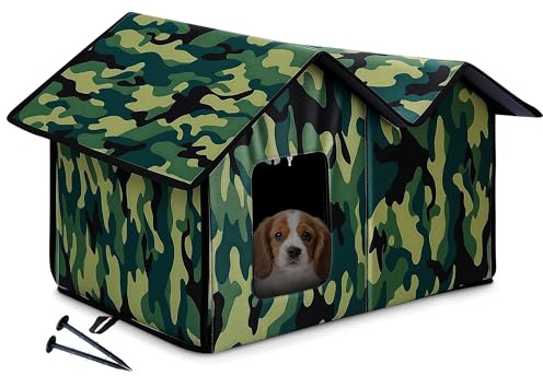 ALLSOPETS Katzenhaus Outdoor Winterfest Isoliert, Wetterfestes Faltbares Katzenhaus für Draußen und Drinnen mit Abnehmbarer Matte, Katzenunterkunft für Kleine Hunde (Tarnfarbe)