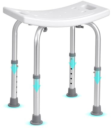VEVOR Sedile per Doccia Antiscivolo Altezza Regolabile 360-485mm, Sgabello per Doccia Carico max. 158,8kg, Sedia per Doccia in Alluminio PE, Sgabello da Bagno Doccia Antiscivolo Portata 158,8kg Bianco
