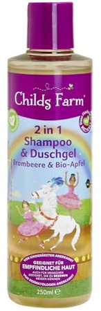 Childs Farm 2 in 1 Kinder Shampoo & Duschgel 250 ml | Brombeere und Bio-Apfel | Geeignet für trockene, empfindliche und auch zu Neurodermitis neigende Haut