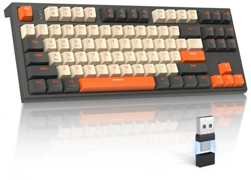 LexonElec M88 Wireless Mechanische Tastatur, QWERTY 87% Layout Hot Swappable Tastatur, Bluetooth/2,4 GHz Dual-Modus 2-in-1 Empfänger, PBT Tastenkappen Lineare Rote Schalter für PC/MAC/Tablet-Twilight