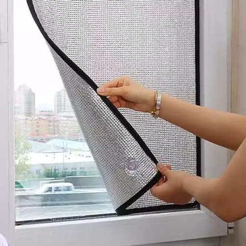 Heat Reflective Window Films,8mm Aluminium Foil Sun Blocking Thermal Insulation Window Stickers,Blackout Sun Protection Privacy Glass Film,for Sun Room,With Suction Cups,W×H-40 * 100cm(16 * 39in)