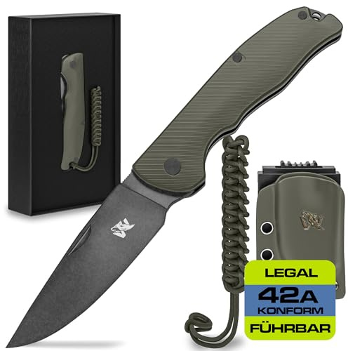 Wolfgangs RAVUS Zweihandmesser Klappmesser aus feinstem D2 Stahl - Legales Taschenmesser Klappmesser - Rebustes Outdoor Messer Survival - Klappmesser Outdoor inkl. Kydex Holster