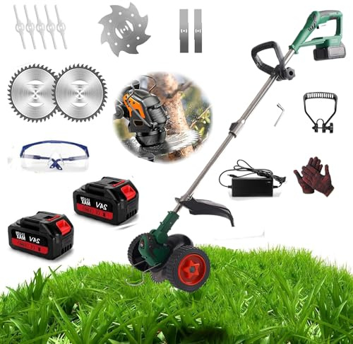 Decespugliatore Elettrico Senza Filo Con 2 Batterie,2000w Tagliasiepi A Carrello Professionale 2 In 1 Con 4 Tipi Di Lame, Maniglia Telescopica, Per Prato Campo Da Giardino (Niente ruote)