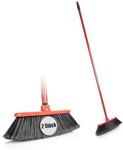 BigDean 2 Stück Besen mit Stiel Zimmerbesen 30cm breit weiche Borsten für Innen, Kehrbesen Stubenbesen Haushaltsbesen