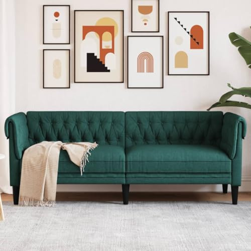 Keyroto Divano a 3 posti Chesterfield Divani Chesterfield Poltrona Chesterfield in Tessuto, Colore: Verde Scuro