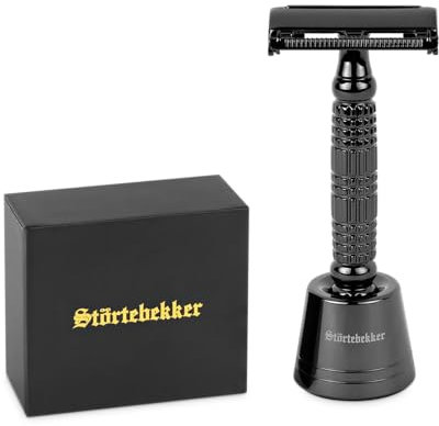 Störtebekker® Premium Rasierhobel 'Hamburg' im Set mit Rasierständer 'Hamburg' - Schwarz - hochwertiges Zubehör für dein Badezimmer - rutschfester Boden - massiver Stand - 125g - Geschenkidee