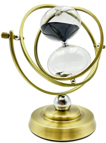 Clessidra Rotante a 720 Gradi Classico in Vetro Sabbia Orologio Timer,Metallo Dorato Clessidra 60 Minuti,Ottone Clessidra Decorativa,per Casa,Camera da Letto,Ufficio, Natale,San Valentino(Nero）
