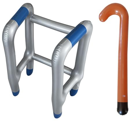 DAKLUNAR Aufblasbare Gehhilfe Aufblasbarer Spazierstock/Gehstock das perfekte Set für Ihr Kostüm als Oma oder Opa zum Karneval/Fasching oder als Gag zum Geburtstag