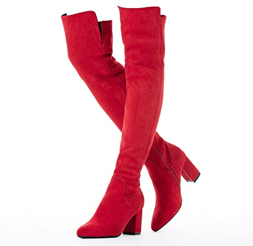 Mtzyoa Women Over The Knee Boots Suede Thigh High Low Block Heel Stretch OTK Walking Comfort