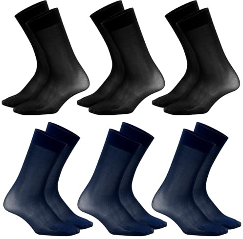 HMIEPRS 6 Pares de Calcetines para Hombre, Calcetines de Seda Transpirables Finos Elásticas para Vestir Hombre, Calcetines Nailon Trabajo Negocios Ejecutivos 37-50 (Negro+Azul marino)