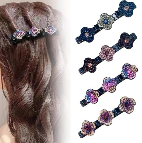 Geflochtene Strass-Haarspangen Mit Funkelnden Kristallsteinen - Elegante Haarstyling-Clips für Damen und Mädchen, Doppelschicht (4 Stück)