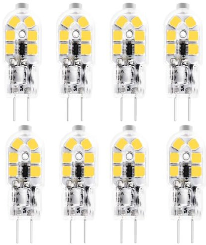 KUNKA T3 G4 LED Birne -Bi-Pin Sockel JC T3 Halogen Glühbirne- 20W Äquivalent, 360°, Kein Flackern, Stiftsockellampe Glühbirnen 12V AC/DC MR11 G4/GU4/GZ4 Bi-Pin Sockel (Warmweiß 3000K, 8er-Set)