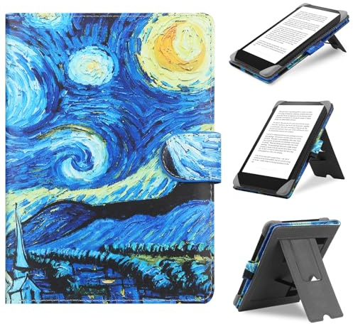 HoYiXi Universel Étui pour 6.8 Pouces,7 Pouces eReader Compatible Pocketbook/Tolino/Sony E-Book Reader Kindle Paperwhite/Kobo Clara HD/Kobo Clara 2E,6,6.8,7 Coque Housse avec Support,Nuit étoilée
