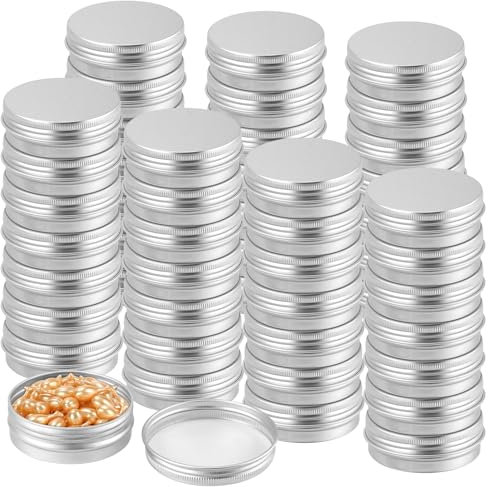 ZEONHEI 56 Pack 60ml/2oz Aluminum Tin Cans, Screw Top Aluminum Tins with Lids, Empty Round Metal Tins Jars, Small Travel Containers for Candles, Creams, Crafts Beads, Jewellery