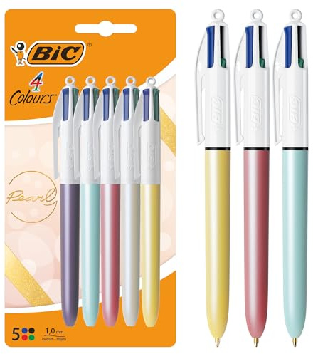 BIC 4 färger Pearl kulspetspenna medium spets (1,0 mm) - blandade färger, blister med 5 st