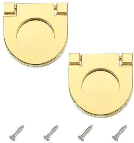 PATIKIL 1.4 Pulgadas (35mm) Tirador De Anillo Empotrado 2 Pcs Tirador De Cajón Bajo Perfil Manija De Cajón Giratoria De Aleación De Zinc Con Tornillos Para Muebles Armarios Cómodas Dorado