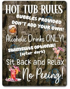 decalarama Hot Tub Metal Sign Gift – Hot Tub Rules Sit Back And Relax - Cute Fun Novelty Aluminium Present