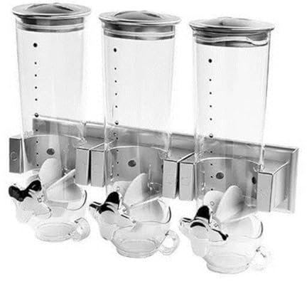 Cereal Dispenser Triple Wall Mounted Cereal & Dry Food Dispenser/Storage Unit(Silver)