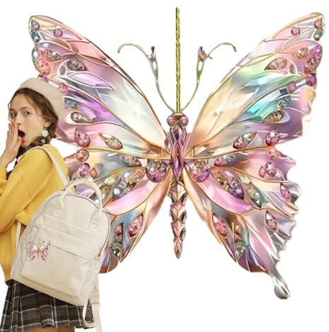 Ornements de Papillon pour Arbre, Papillon cristallin, Butterfly en Verre Arc-en-, 2D Animal Decoration Slebing Glitter Home Door pour la fenêtre View Interior View Christmas