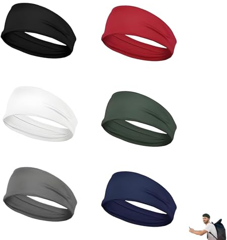 6 Stück Sport Stirnbänder für Damen und Herren, Sport Stirnband herren Schweißband Stirn Haarreifen Männer, Rutschfest Stirnband Damen für Yoga Laufen Radfahren Basketball Fitness Tennis