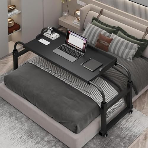 LIULIFEN Table de lit, Table de Travail Informatique au-Dessus du lit avec Plateau Roulant réglable en Hauteur pour Ordinateur Portable et écriture dans Le Salon pour Cadre de lit Double/co