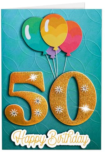 Joli Coon Geburtstagskarte 50 SIGNATURE 3D, mit FinePaper Kuvert | 350g Designerpapier, Fine-Paper-Kuvert, goldener Siegelsticker, für persönliche Geburtstagswünsche, Premium-Papeterie