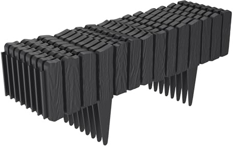 YUENFONG 2,3 m gräskant plast, träutseende. rabattkant, rabattkant, gräskant, palisadenstaket med 10 cm markspett, trädgårdspalissad, blomrabattstaket, antracit