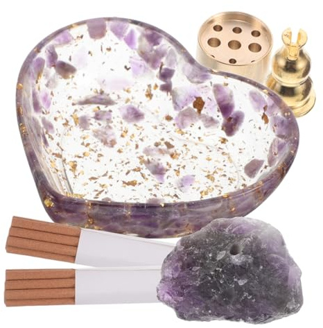 BESTYASH 1 Juego De Cuenco De Incienso Love Bowl Quemador De Incienso De Cristal Soporte De Incienso De Cristal Natural Quemador De Varillas De Incienso con Forma Cuenco