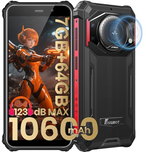 FOSSiBOT F101P Telephone Portable Incassable 10600mAh 18W 24MP Caméra, Smartphone Incassable 7Go + 64Go/1To, Android 13 4G Double SIM, 123 DB Haut-parleur/Octa-core/IP68/IP69K/OTG/Chantier (Rouge)