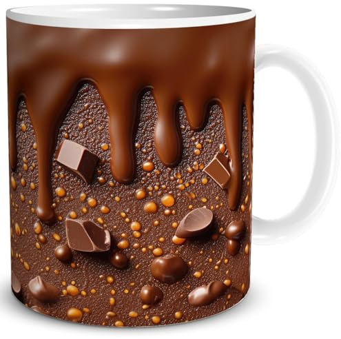 TRIOSK Weihnachtstasse 3d Illusion Tasse Heiße Schokolade mit Schokoladen-Rand Motiv lustiges Geschenk für Frauen Männer Schokoladenliebhaber Kakao Becher Weihnachten, Keramik 300ml