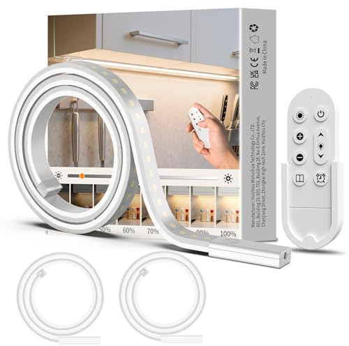 SIBI LIGHTING Lámpara LED regulable para debajo de los muebles, 3 unidades, 1 m, tira de luz autoadhesiva con mando a distancia, tira flexible de silicona LED, incluye fuente de alimentación de 24 V
