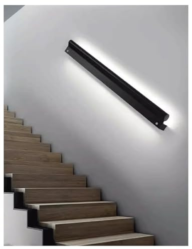 Pasamanos LED con luz natural de aluminio, pasamanos rectangular negro con luces LED, pasamanos iluminado, barandilla de cable, escalera interior y exterior(100cm/39in)