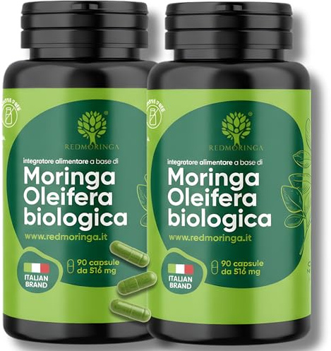 RedMoringa Suplemento de Moringa Oleifera biológica – 100% natural | Moringa en cápsulas vegetales | para digestión y vientre plano | Fuente de vitaminas, minerales y proteínas – 180 Cápsulas