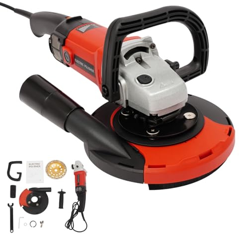 DAOHHFO Set di smerigliatrici per calcestruzzo, 1580 W, a 6 velocità, smerigliatrice senza polvere con regolazione della velocità, smerigliatrice angolare Dustless per piastrelle, calcestruzzo (rosso)