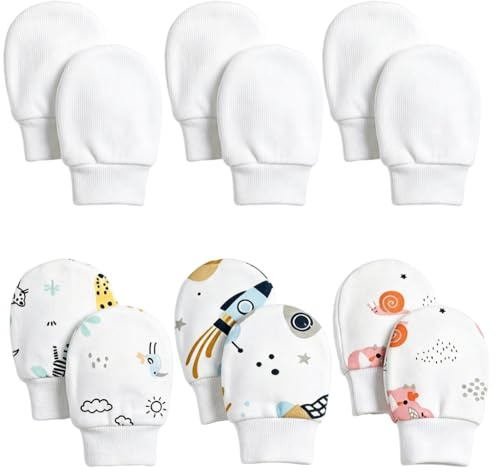 6 Pairs Baby Mittens, 100% Cotton Newborn Scratch Mittens for 0-6 Months