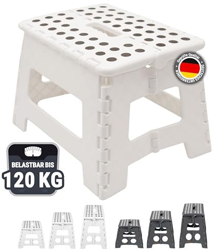 ZOLLNER Taburete Plegable Multiusos portátil, 22 cm Altura, hasta 120 kg, Blanco