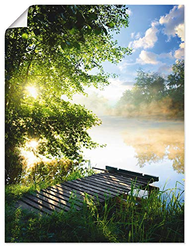 ARTLAND Wanddeko Poster & Kunstdrucke Wandposter 45x60 cm Natur Landschaft Wald Baum See Steg Sommer Sonne Gräser T0WD