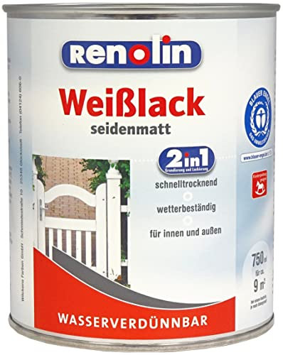 Renolin 750 ml Weißlack 2in1 Seidenmatt, wasserverdünnbar, wetterbeständig, innen & außen