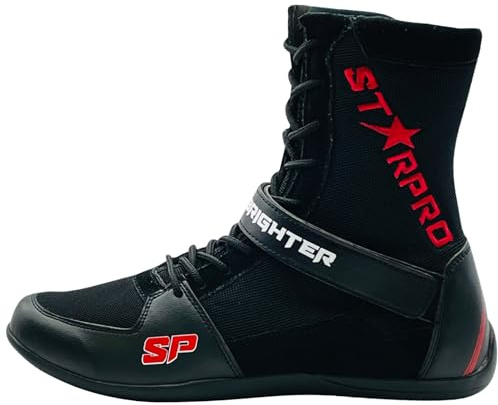 Starpro Scarpe da Boxe Unisex per Allenamento e Sparring, Muay Thai, Kickboxing, Fitness, Pugilato, MMA. Scarpe Sintetici con Suola in Gomma e Mesh Traspirante - Varie Misure - Colore Nero o Bianco