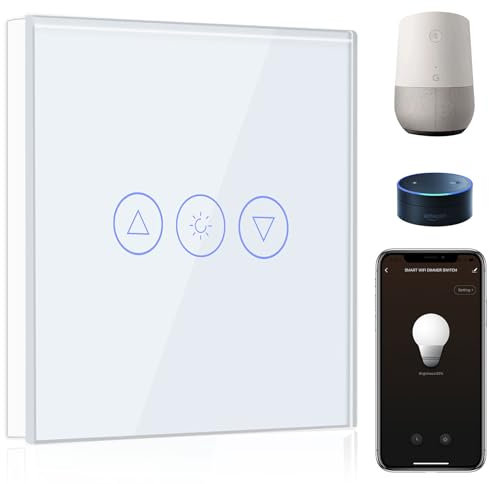 BSEED Smart Dimmer Switch 1 Gang 1 Way, WiFi Dimmer Switch Compatible with Alexa and Google Home, Smart Light Switch White with Smart Life APP Control 2.4Ghz (Neutral Wire Required)