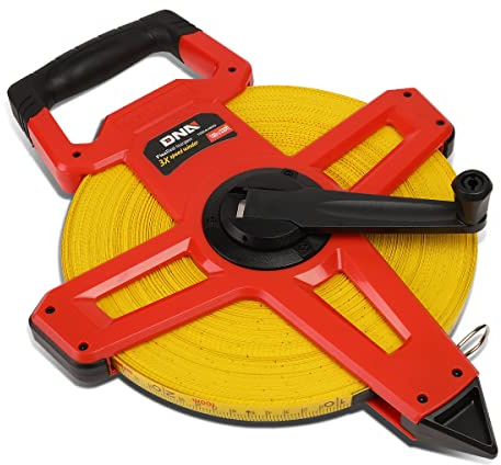 DNA Motoring TOOLS-00042 Contractor-Grade Open Reel Fiberglass Measuring Tape, Distance Measurement Tool Kit, [1] 1/2 / 330 Ft Reel, Orange/Yellow