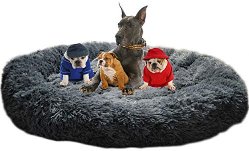 LINRUI Waschbar & Orthopädisches Hundekissen XXL Hundebett Flauschiges für Extra große Grosse Mittlere Hunde Antistress Donut Hundesofa Oval Hoch Hundehöhle XL Rund Kuschelig Memory Foam Dunkelgrau