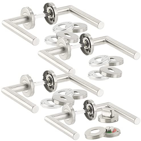 AGT Türgriffe: Edelstahl-Türbeschlag-Set, 6 Zimmer-Türklinken, 2 Bad-Türklinken (Edelstahl Türgriffe, Zimmertürklinken, Türschloss)