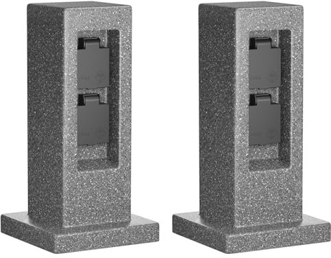 ledscom.de 2 pz. presa da giardino a colonna POCK per esterni, IP44, 2 vie, antracite (aspetto pietra), angolare, 30 cm