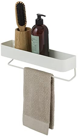 Sealskin Brix Handtuchhalter mit Ablage, Badablage mit integrierter Handtuchstange, Wandregal und Halterung für Handtuch, Metall, Breite: 35 cm, Farbe: Weiß, ideal für Bad und Küche