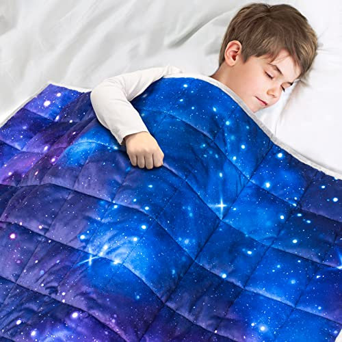 Solfres 7lbs Weighted Blanket, 41 x 60 Inches, Printing Heavy Blanket 7 Pounds Ultra Soft and Cozy, Stars, Sensory Items, Nebula Galax