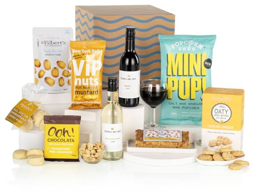 Virginia Hayward Hamper, Treats And Tipple Hamper – Snacks, Chocolate And Wine Gift Box, A great gift for Him, to say thank you, End of year gift